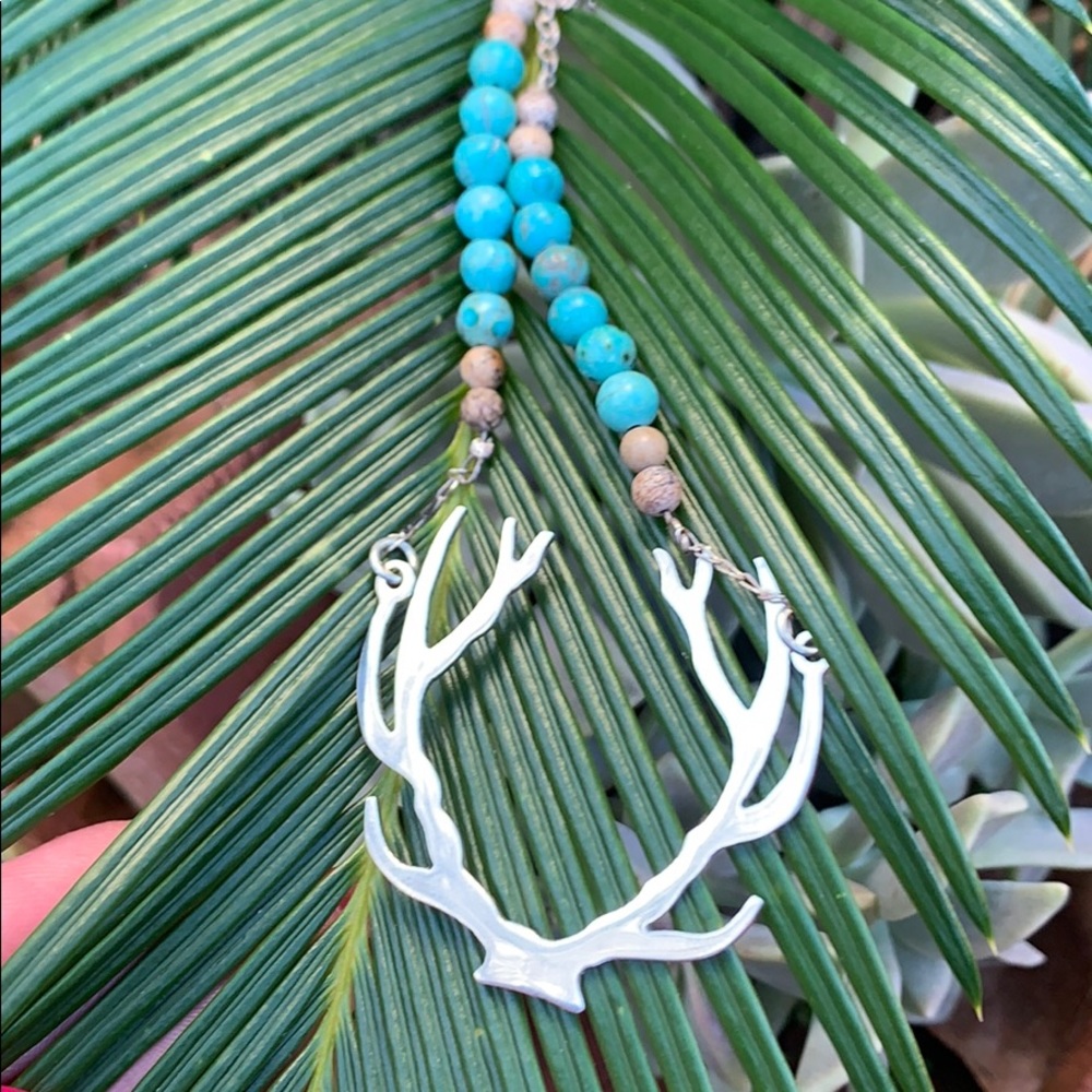 Unusual Sterling Turquoise? Deer Antlers Necklace